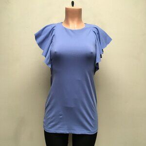 Susana Monaco Womens Blue Flutter Short Sleeve Stretch Slim Pullover Blouse